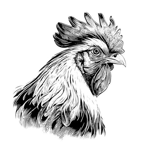 Premium Vector | Rooster portrait sketch hand drawn engraving style in ...