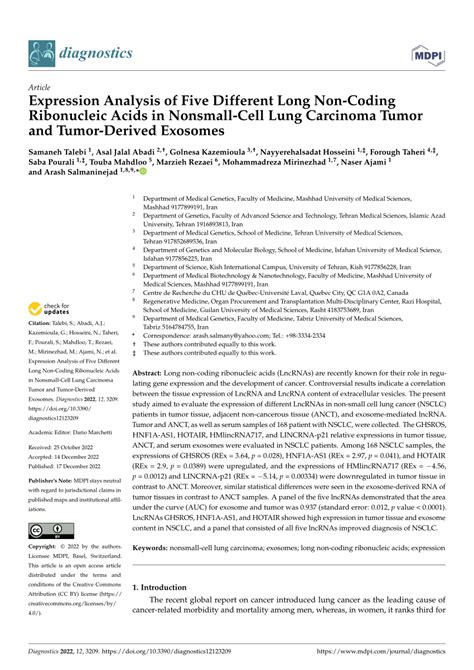 Pdf Expression Analysis Of Five Different Long Non Coding Ribonucleic