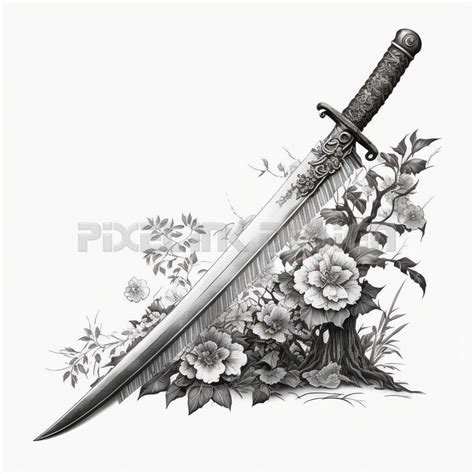 Katana Sword Tattoo Design Download High Resolution Digital PNG Art on White Background ...