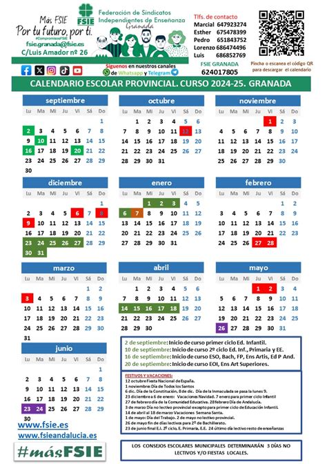 GRANADA CALENDARIO ESCOLAR PROVINCIAL De GRANADA Para El CURSO 24 25