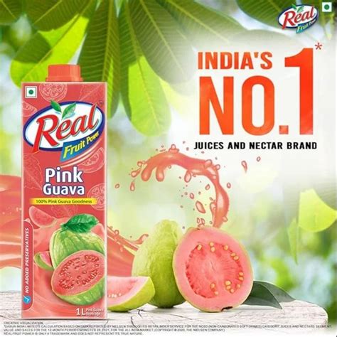 DABUR Real Pink Guava Fruit Juice 1L Rich In Vitamin C No Added