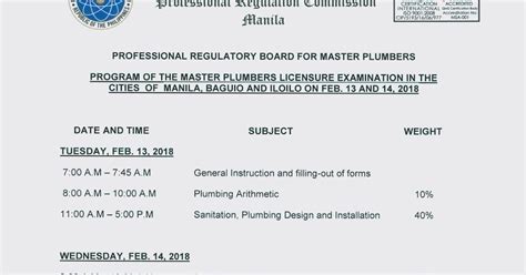 Prc Master Plumber Exam Schedule 2024 - Gussy Jennine