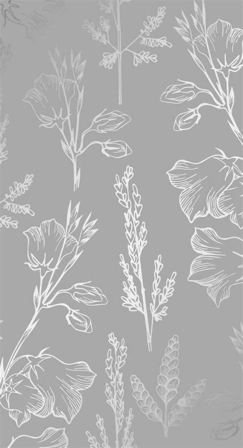 Grey Floral Wallpaper with Leaves and Flowers