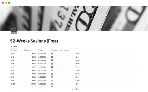 52 Weeks Savings Notion Template