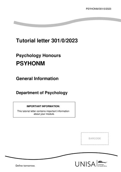 B Tutorial Letter For All Honours Subjects Pyc