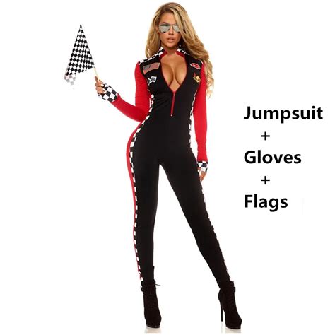 77q Plus Size Sexy Woman Long Sleeves Race Car Driver Jumpsuit Racer