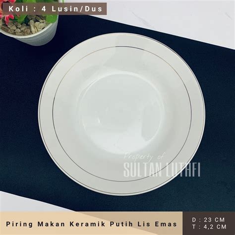 Piring Makan Keramik Putih Lis Emas Mitra PGS