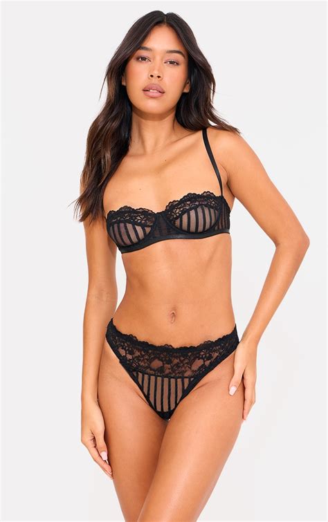 Black Mesh Stripe Underwired Bra Lingerie Nightwear Plt Usa