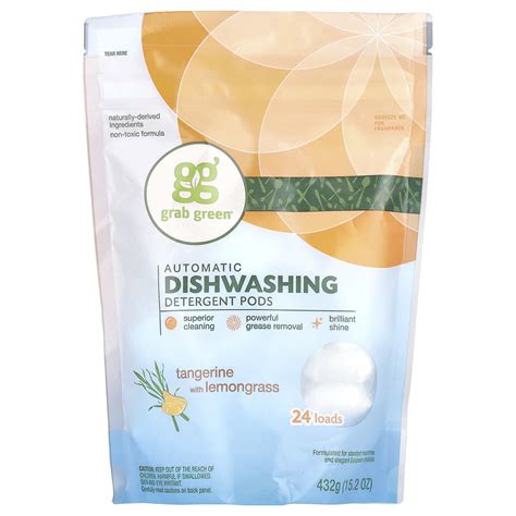 Grab Green Automatic Dishwashing Detergent Pods Tangerine With Lemongrass 24 Loads 152 Oz