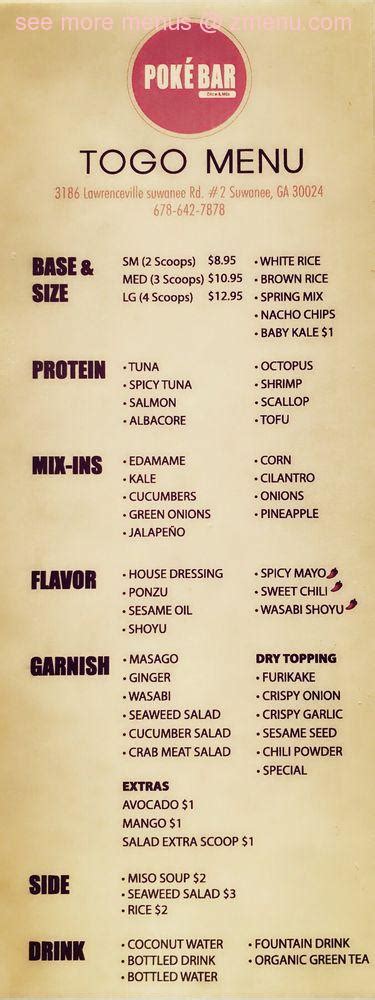 Online Menu of Poke Bar Restaurant, Suwanee, Georgia, 30024 - Zmenu