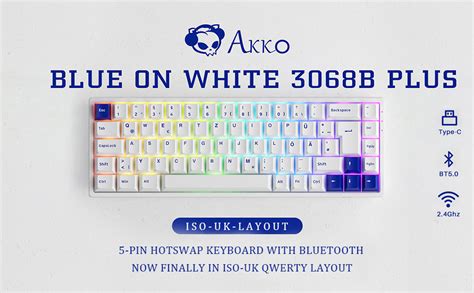 Akko 3068b Plus Blu Bianco Tastiera Da Gioco Meccanica Rgb Iso Uk 65