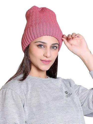 Knitted Pink Black And Maroon 120GSM Women Woolen Cap Size Medium