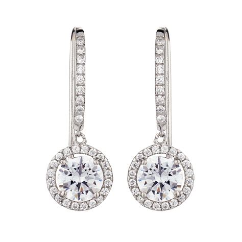 Ct White Gold Cubic Zirconia Halo Drop Earrings