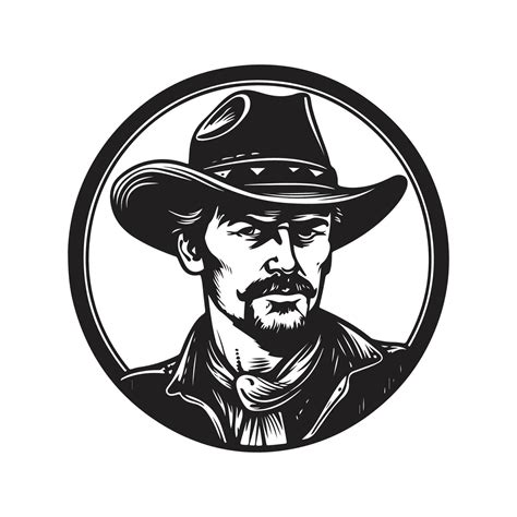 Cowboy Vintage Logo Line Art Concept Black And White Color Hand Drawn Illustration 27615485