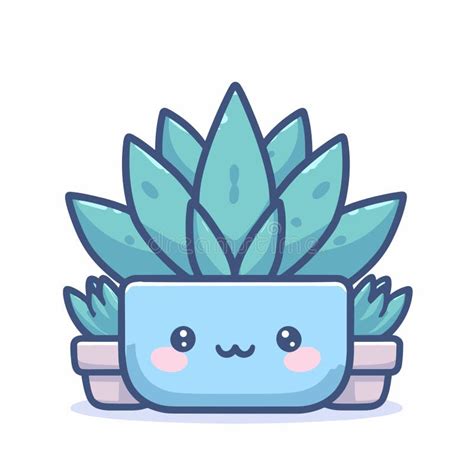 Cute Succulent House Plants Kawaii Character Vector Illustration Design