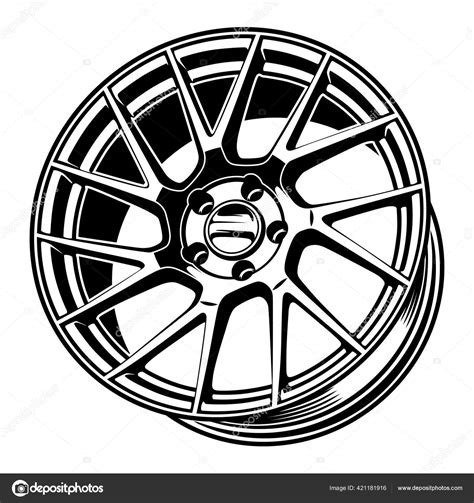 Car Wheels Rims Line Art Silhouette Illustration Stock Vector by