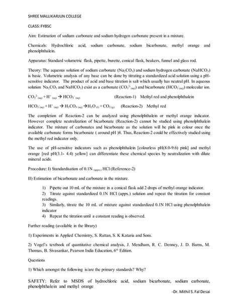 Estimation Of Sodium Bicarbonate And Carbonate In Mixture Pdf