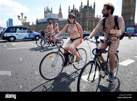 World Naked Bike Ride London Nude Cyclists Cross Westminster Bridge Near To Parliament Uber