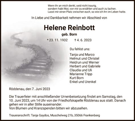 Traueranzeigen Von Helene Reinbott Trauer HNA De