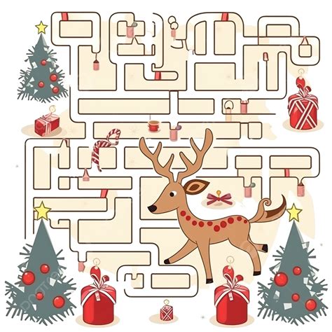 Christmas Maze Game With Cute Deer And Sleigh With Presents Maze Maze