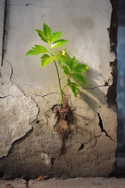 Planta verde que crece a través de una grieta en el hormigón creado con