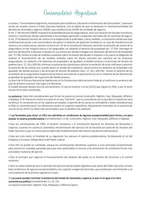 Consumidores Argentinos Resumen Fallo Derecho Administrativo 1 Futura