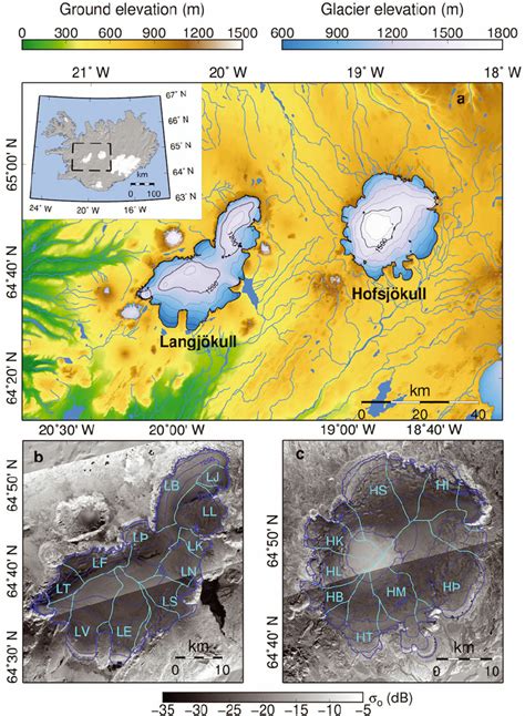 (a) Shaded relief map of central Iceland showing Langjökull and ...