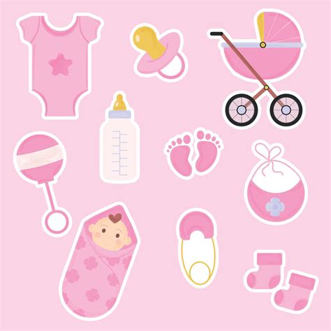 Juego De Pegatinas De Baby Shower Para Ni A Ilustraci N Vectorial