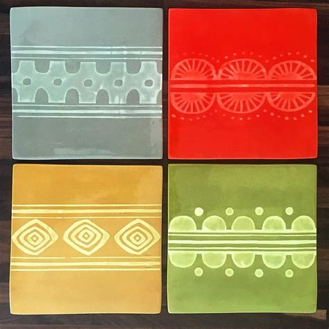 Set Of 4 Ceramic Trivet Hot Pad Art Tile Etsy