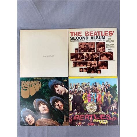 4 Vintage Beatles Vinyl Records. Includes White Album