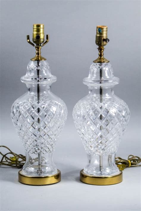 Lot Pair Waterford Crystal Alana Ginger Jar Lamps