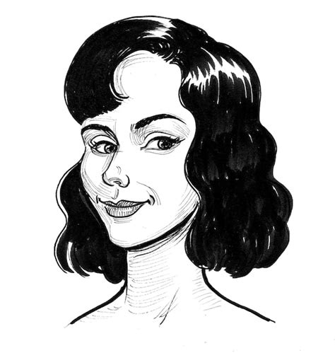 Un Dibujo En Blanco Y Negro De Una Mujer Con Una Sonrisa En Su Rostro