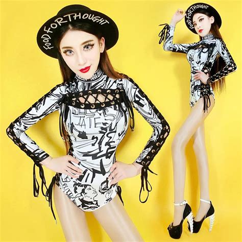 Fashion New Ds Performance Nightclub Outfit Dj Costume Women Singer Sexy Club Printing Bandage