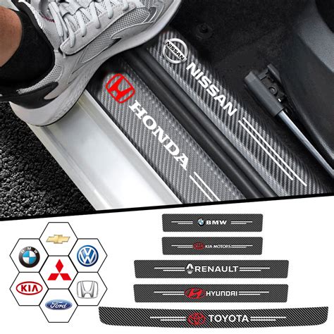 5pcs Carbon Fiber Car Door Sill Protector Decal Stickers Trunk