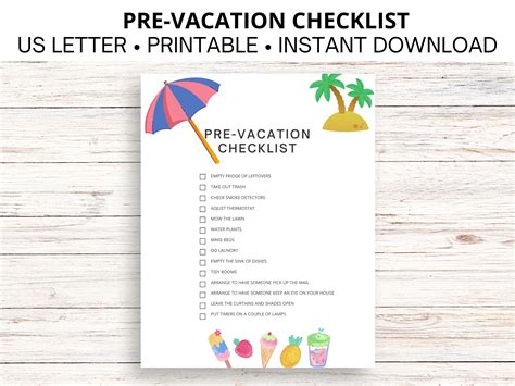 Vacation Checklist; Printable; Instant Download; Use Before You Travel