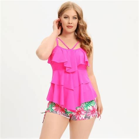 Maillots de Bain Femmes Pieces à Volants Vintage Plage Floral Slim Bikini Set Rose Rose