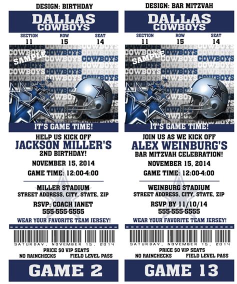 Dallas Cowboys Ticket Invitations