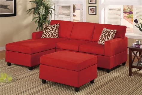 Modern Small Red Microfiber Sectional Sofa Reversible Chaise Ottoman