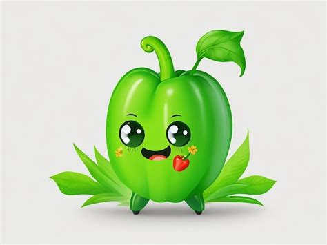 Un Lindo Personaje De Pimiento Verde De Dibujos Animados Generado Por