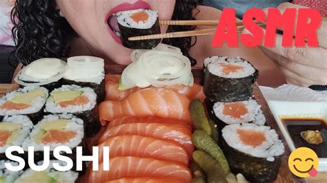 ASMR SUSHI SASHIMI NIGIRI E SAKE MAKI SALMÃO ABACATE ASMR EATING