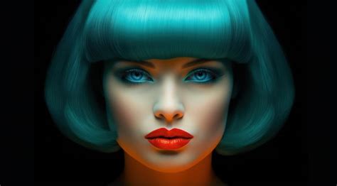 Premium AI Image | a woman with blue hair and red lipstick