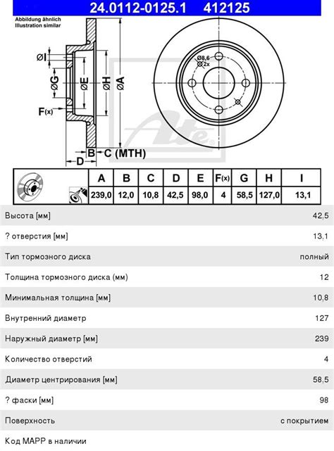 Диск тормозной ВАЗ-2108,ИЖ-2126 (1шт.) ATE - 24.0112-0125.1 2108 ...
