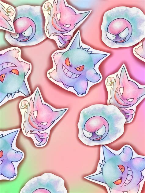 Pokemon Cute Pastel Pokemon Vinyl Glossy Sticker Set Of Gastly