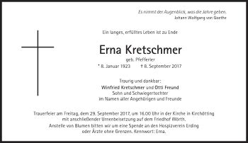 Traueranzeigen Von Erna Kretschmer SZ Gedenken De