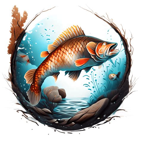 Carp Jumping Out Of Water Digital Graphic · Creative Fabrica