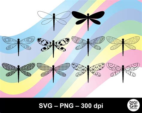 Dragonfly Svg Bundle Digital Set Of 10 Dragonfly Images