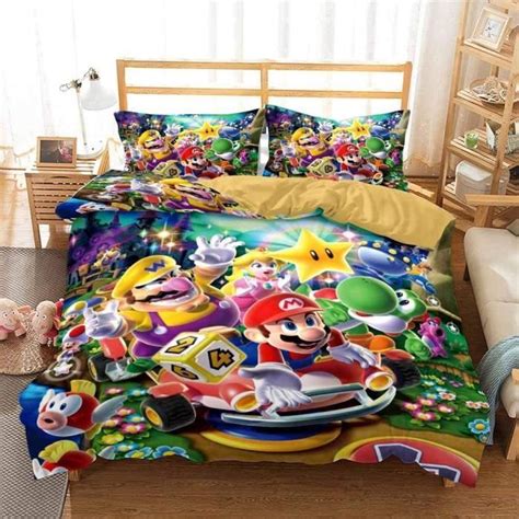 Parure De Lit Super Mario Avec Housse De Couette Et 2 Taies D