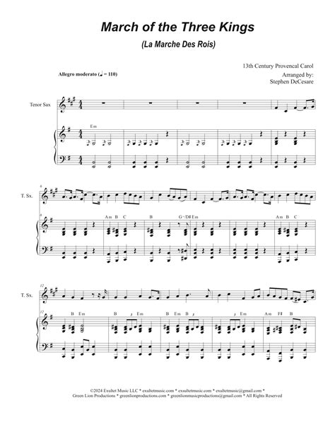 March Of The Three Kings Tenor Saxophone And Piano Arr Stephen