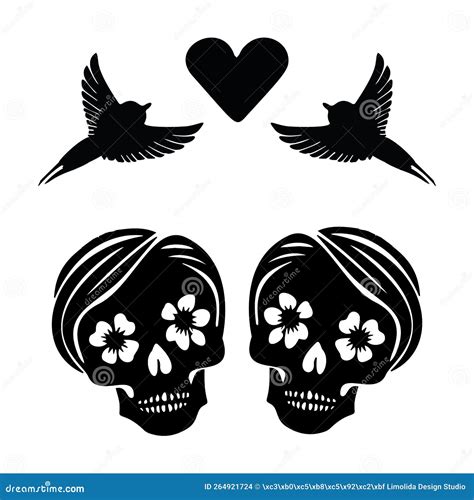 Valentines Day Lesbian Lgbt Skull Tattoo Graphic Vector Skeleton Couple Stock Vector