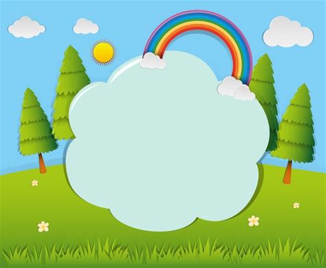 Premium Vector | Border template wiht rainbow in the park